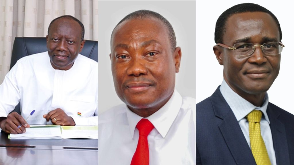 (From left) Minister of Finance, Ken Ofori-Atta, Minerals Commission’s Chief Executive Officer, Martin Kwaku Ayisi and Ghana Revenue Authority Commissioner, Ammishaddai Owusu-Amoah