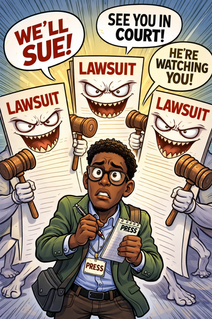 Law suits are a major hindrance to independent jjournalism in Ghana Photo: AI generated