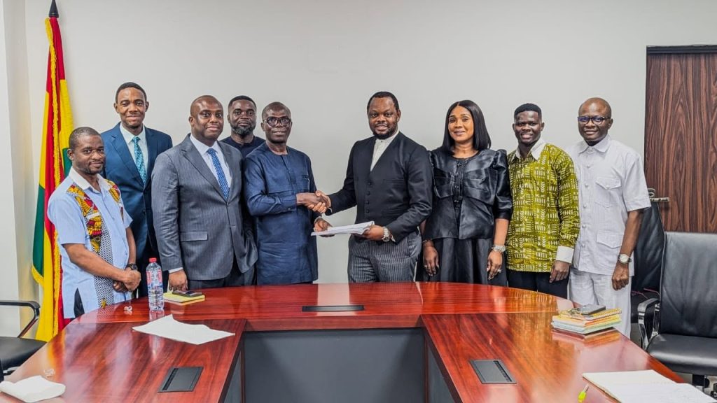 Our Executive Director, Sulemana Braimah (middle left), presenting our investigations into the NLA–KGL deal to the Deputy Attorney General, Dr. Justice Srem-Sai (middle right), and the Inter-Ministerial Team set up to review the deal.