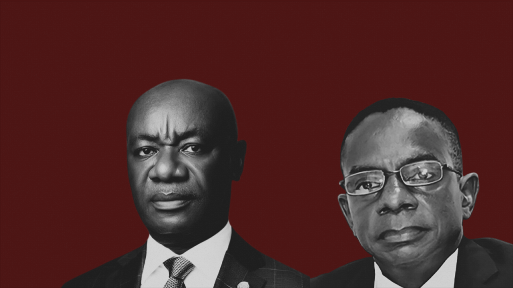 Kwasi Agyei (left), Controller and Accountant-General and Johnson Asiedu (right), former Auditor-General
